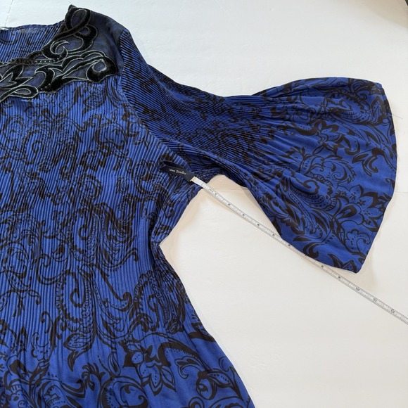 Catherines Blue Black Scroll Crinkle Pleated Crochet Georgette Blouse‎ Size 5X - Picture 7 of 10
